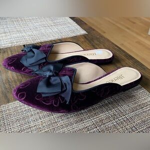 J Renee Purlple Velvet Slides Mule Bow Shoes ladies 7